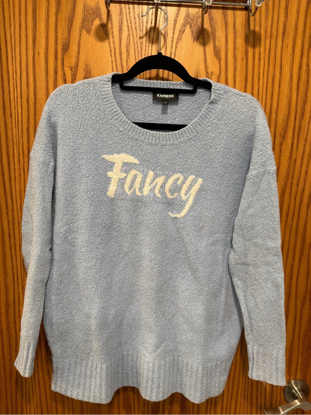 Express Light Blue 'Fancy' Crewneck Sweater